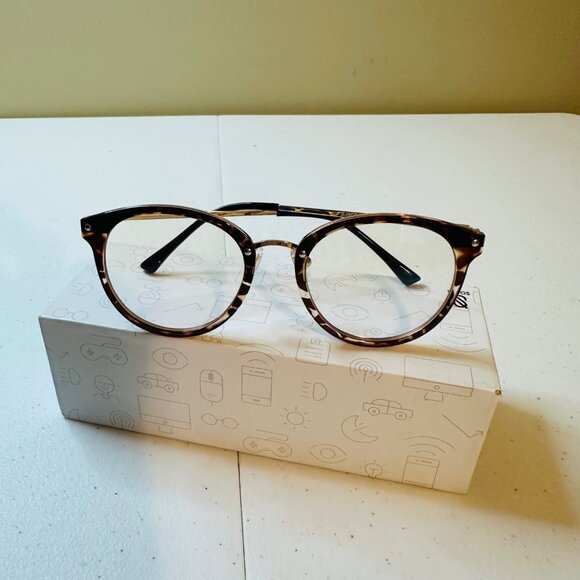 Tortoiseshell Retro Round Frame Blue Light Blocking Glasses Anti-Blue Light Lens - Picture 2 of 12